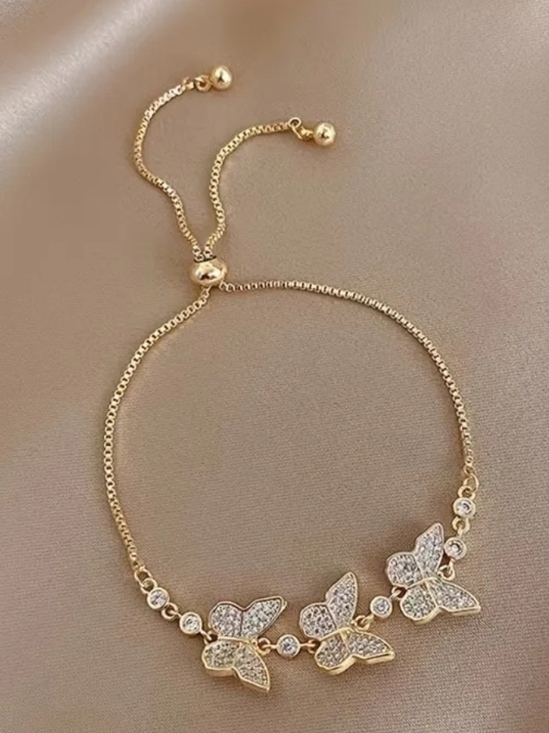 Jewelry - Gold Butterfly CZ Adjustable Bracelet - Women Jewelry